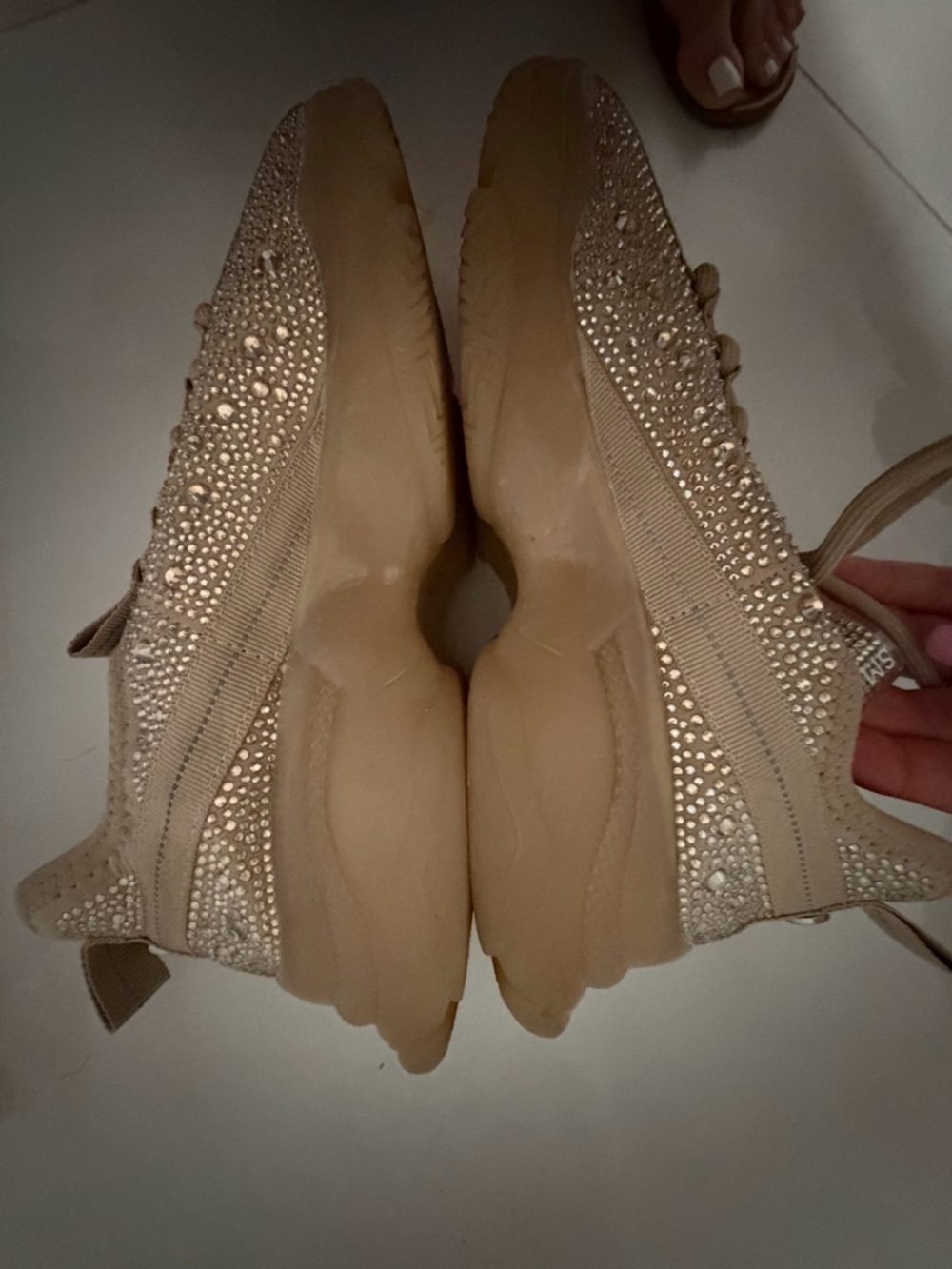 Steve Madden Beige Crystal-Embellished Slip-On Sneakers